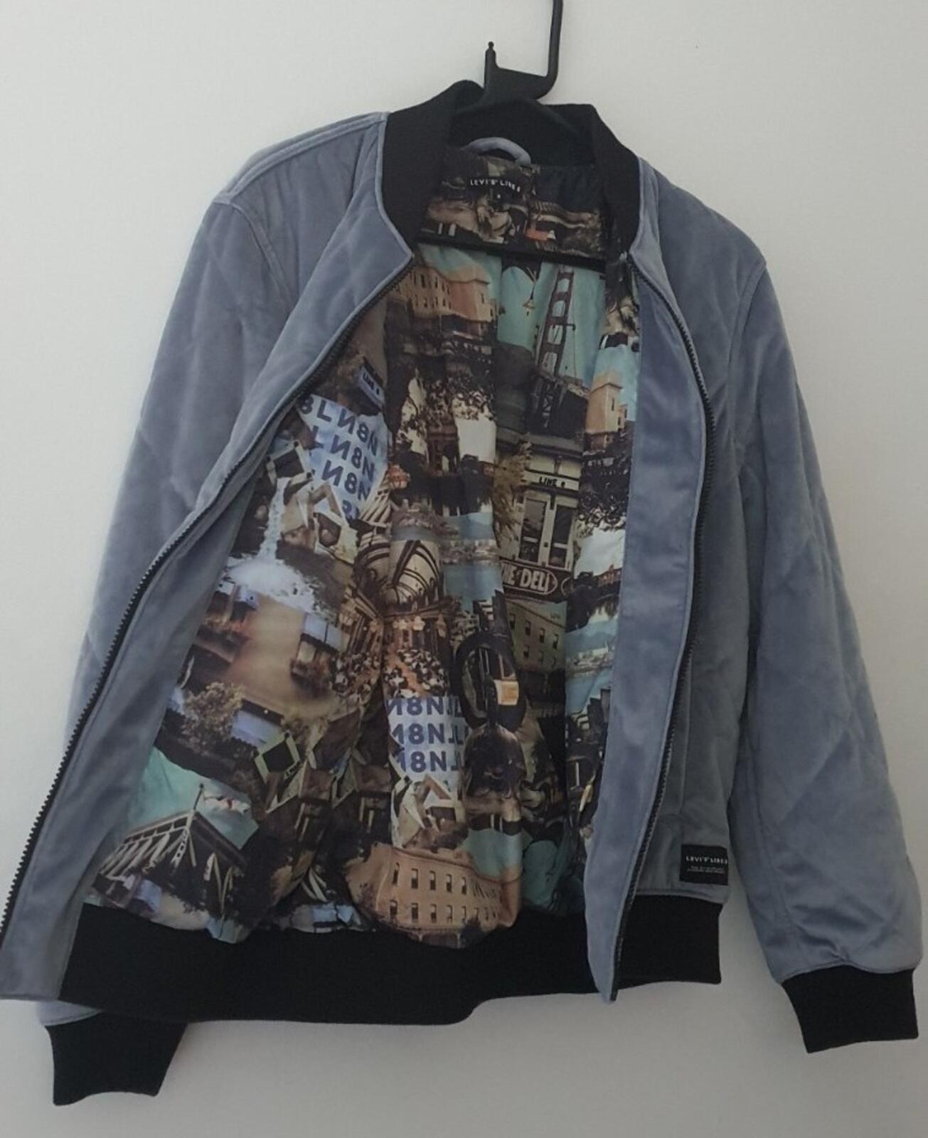 LEVI'S Line 8 Quilted Velvet Bomber Jacket Kano Blue Size S Small RRP £85