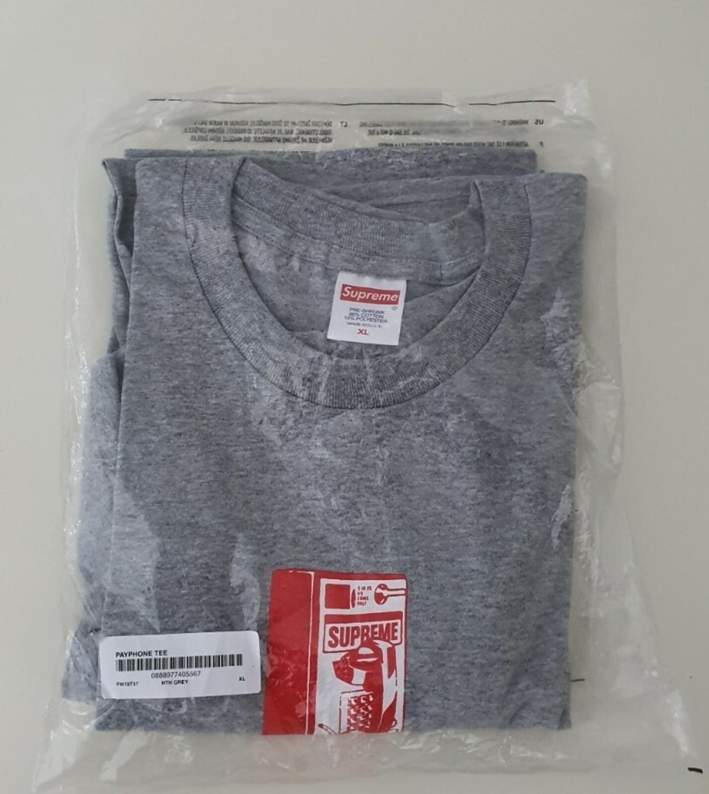 FW18 Supreme Payphone Heather Grey Tee Size XL