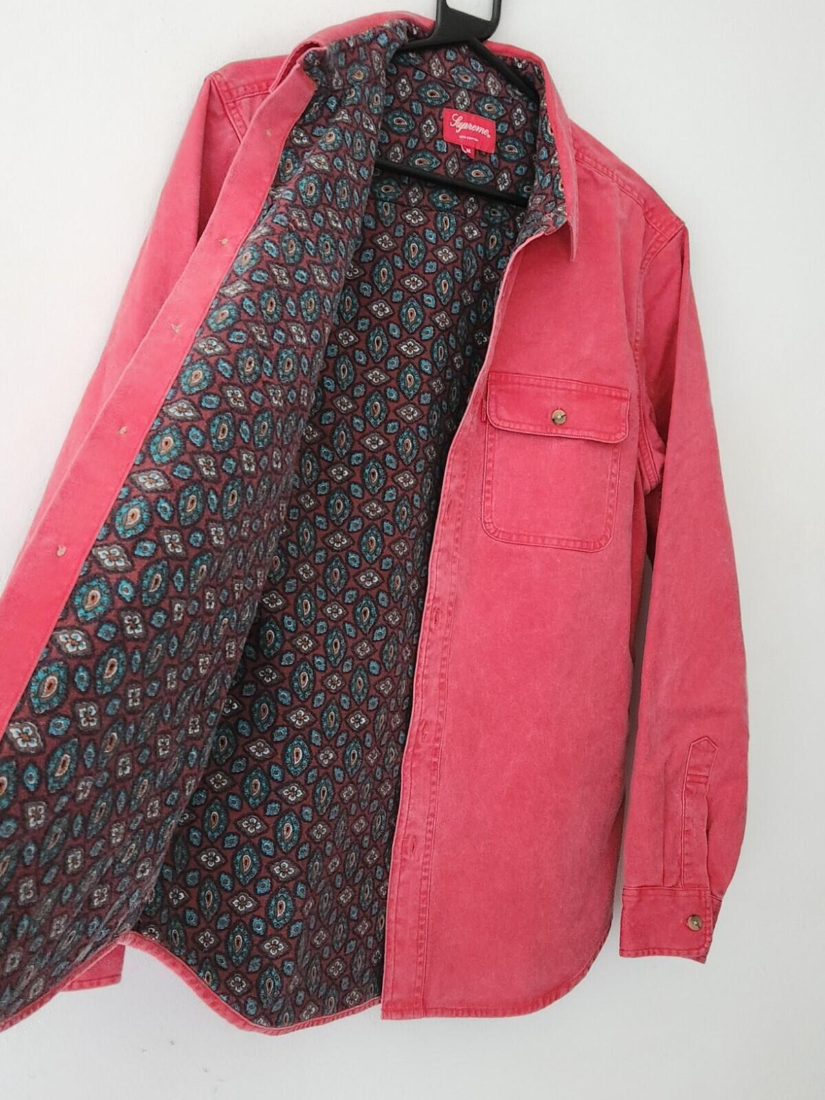 FW15 Supreme Flannel Lined Twill Shirt Size M Medium Paisley Button Up Red