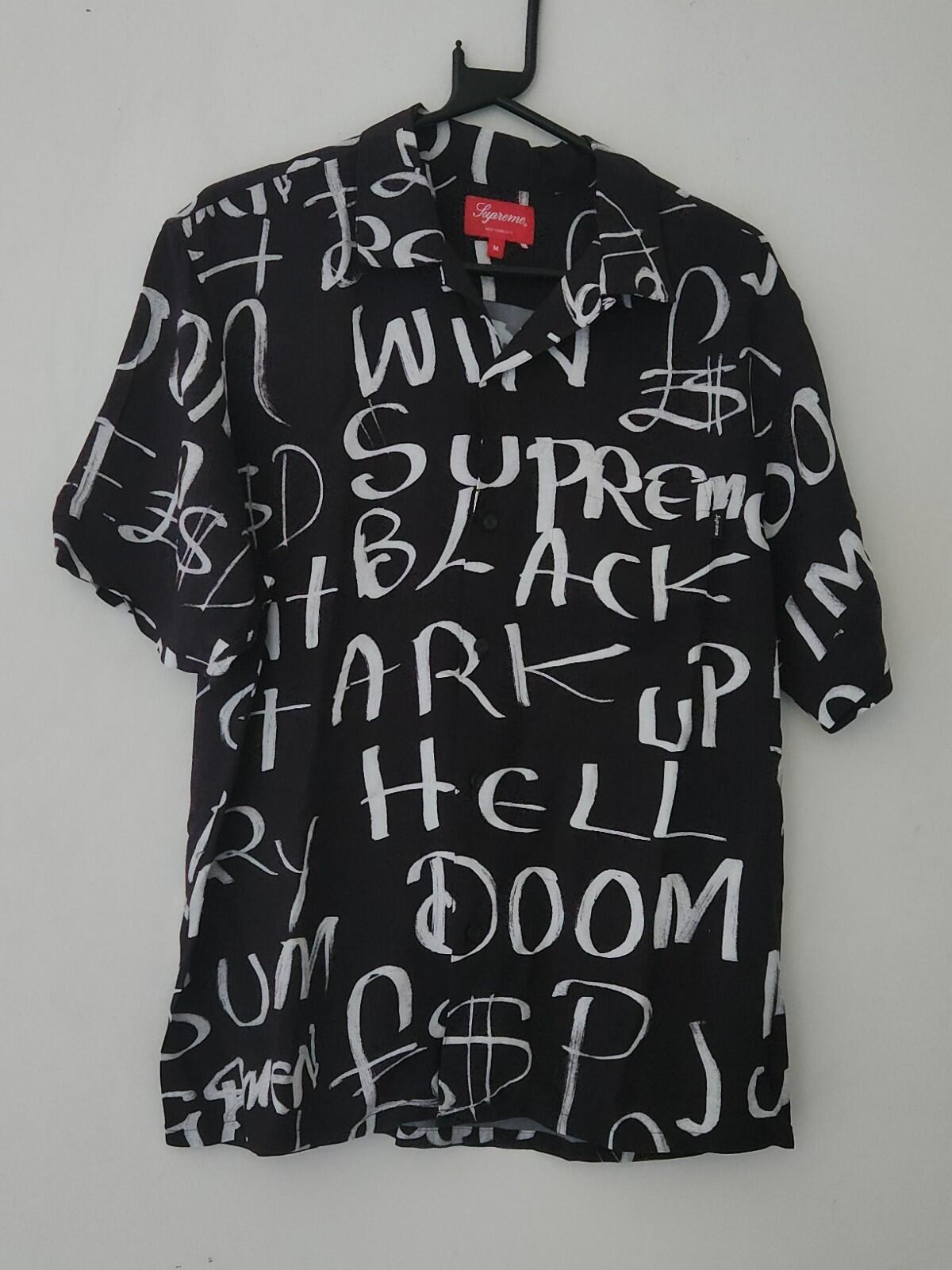 HW20 Supreme Black Arc Rayon S/S Hemd Schwarz Größe M Artwork von Scratch Perry