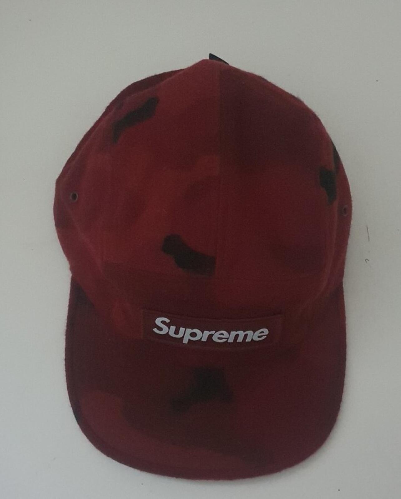 FW17 Supreme Camo Wool camp cap Burgundy Hat Red Box Logo