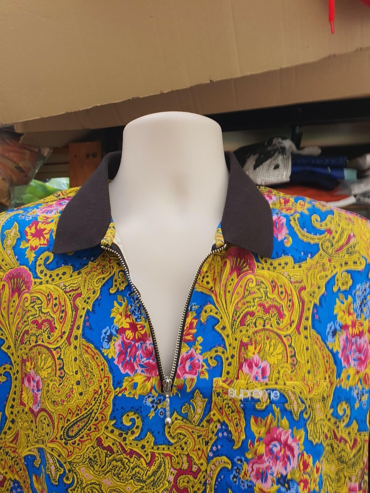 FW17 Supreme Paisley L/S Polo Yellow Shirt M