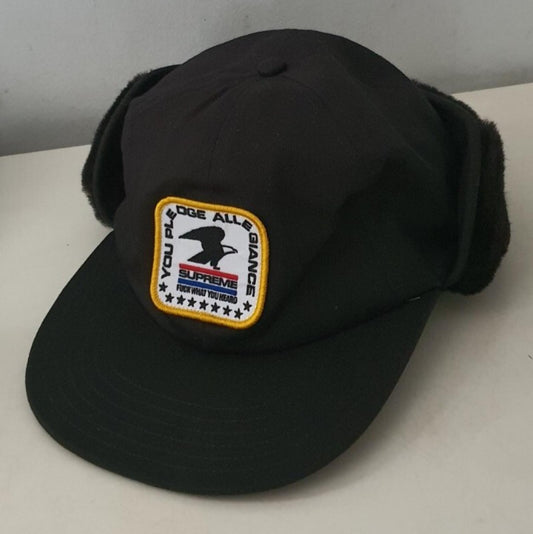 FW19 Supreme Earflap 6-panel cap black hat size S/M eagle New