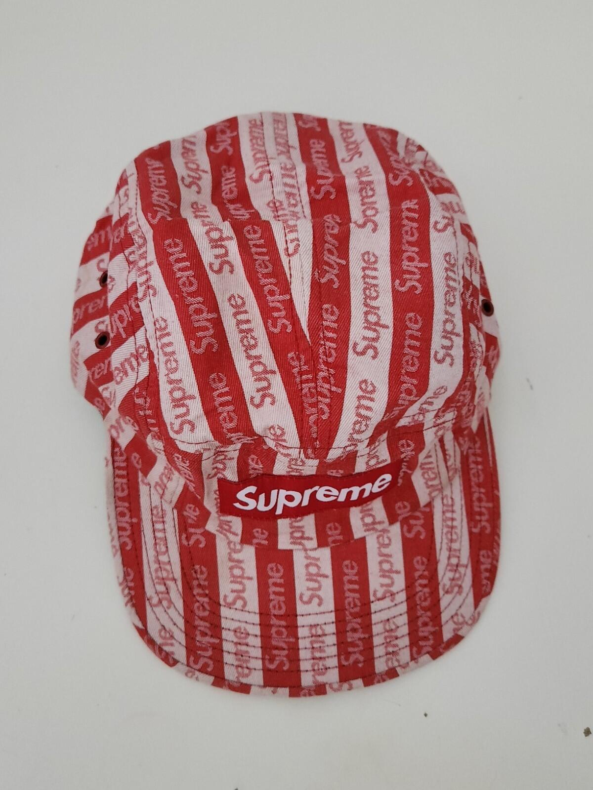 FW14 Supreme Jacquard Logo Camp Cap Red White Red Box Logo made in USA Vintage