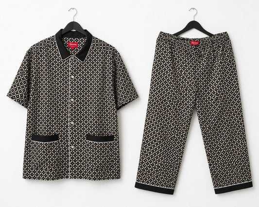 Conjunto de pijama de satén Supreme SS20 (camisa + pantalón) Negro Talla L Ropa de dormir