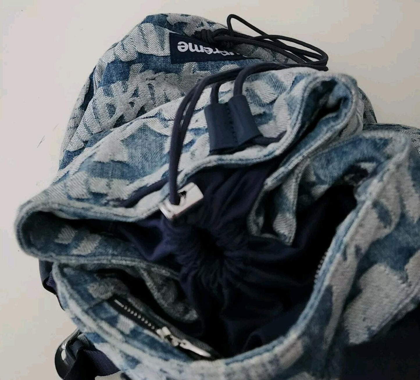 SS22 Supreme Fat Tip Jacquard Denim Backpack bag Blue