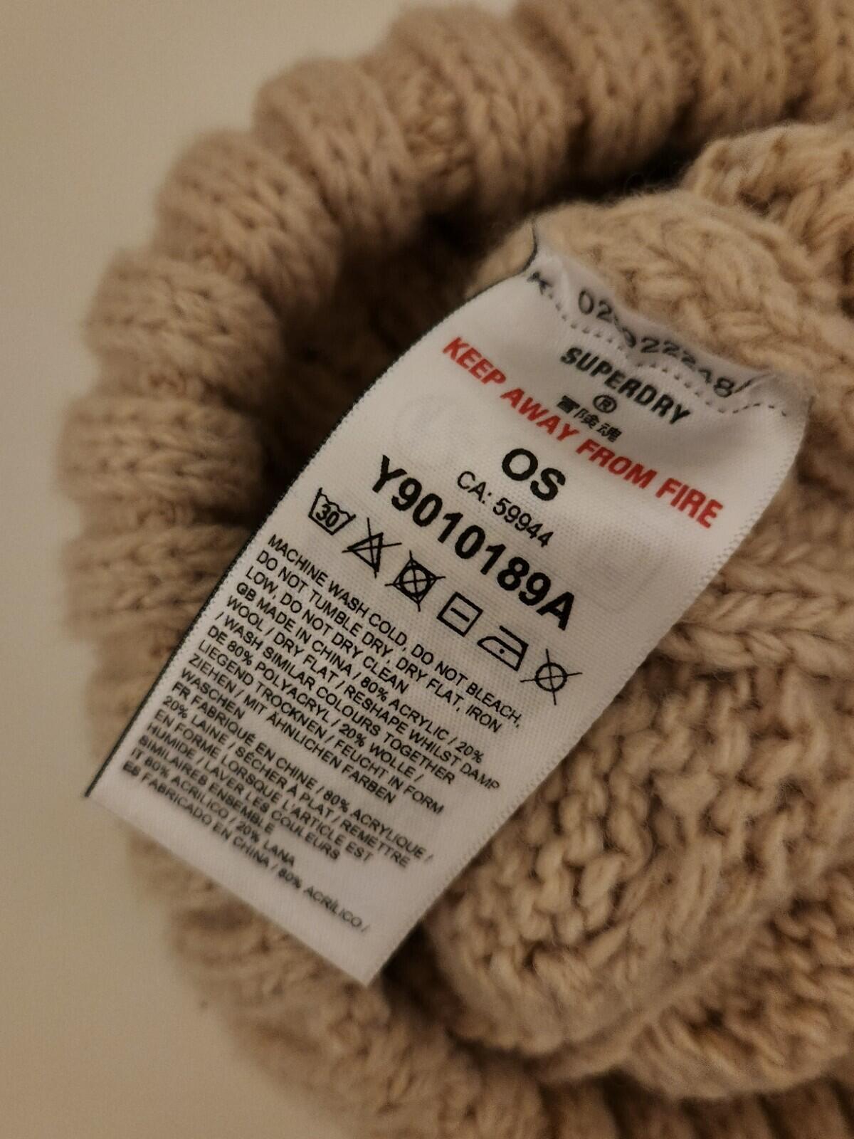 SUPERDRY Chunky Cable Beanie Hat Island Ecru Women's Winter Beige Hat Wool