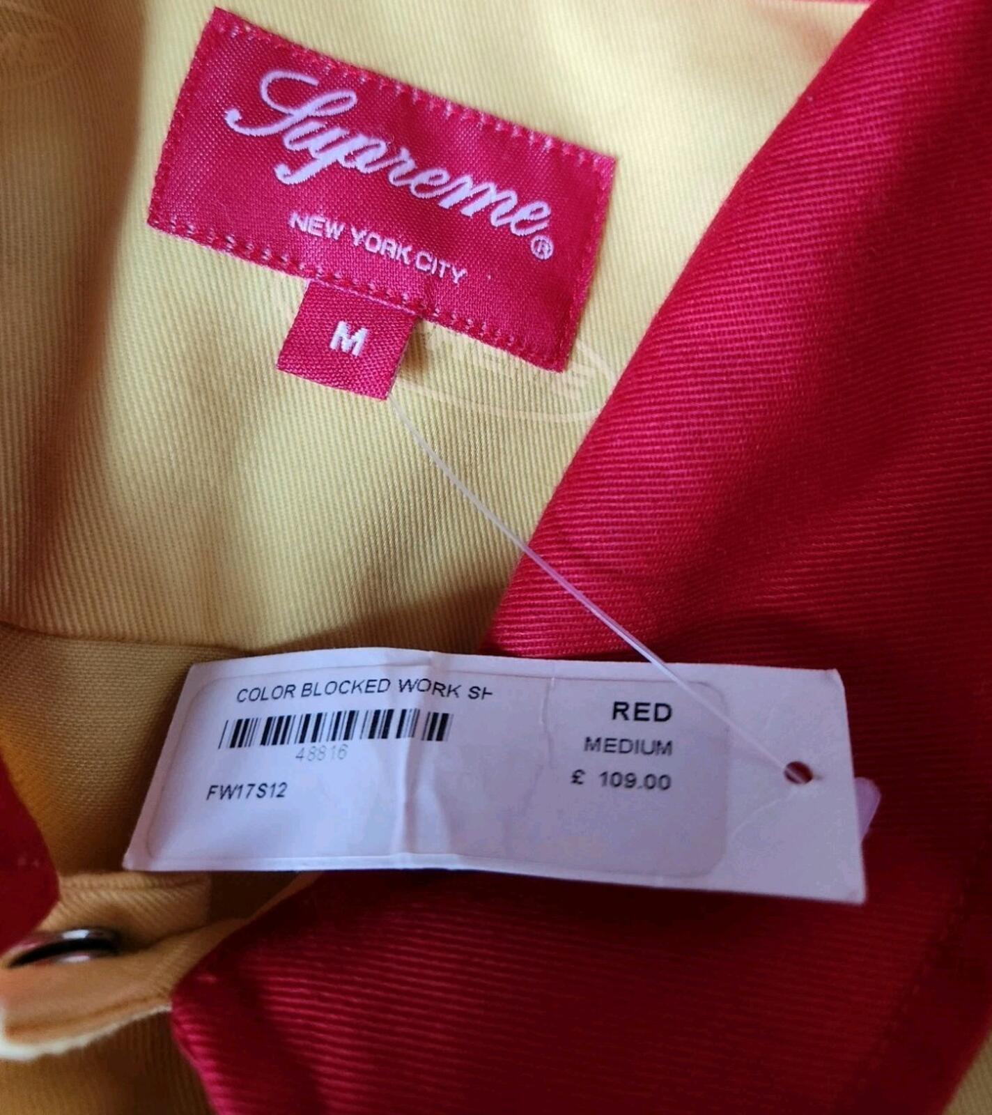 FW17 Supreme Color Blocked Work shirt Red Yellow size M Medium button up New