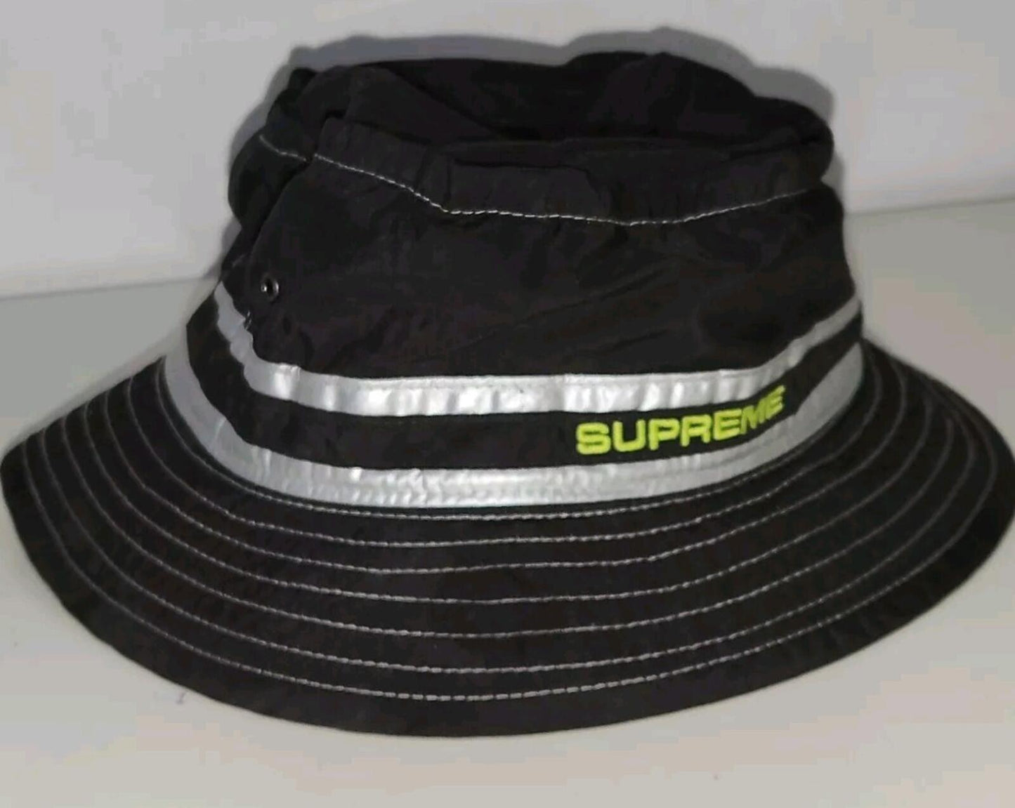 SS19 Supreme Contrast Stitch Crusher Bucket Hat Black Water Resistant Reflective