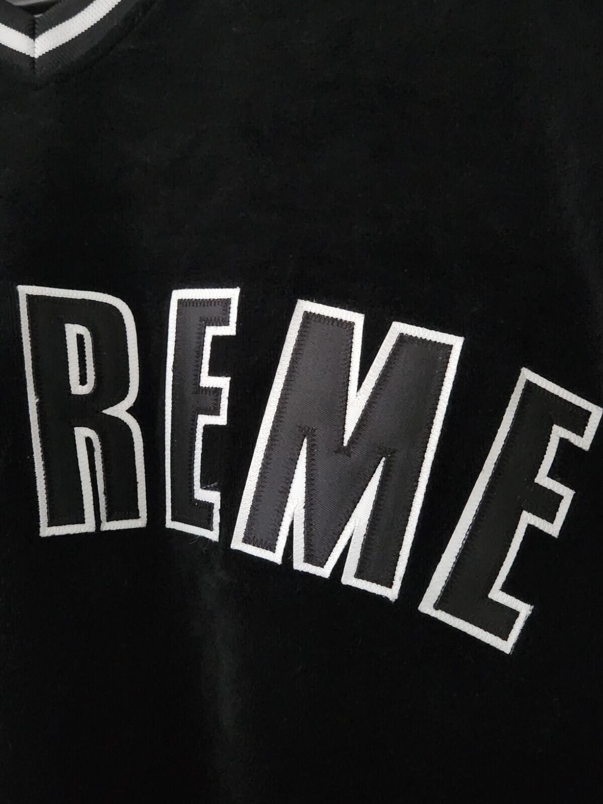 FW16 Supreme Velour Baseball Top size M Medium Black Jersey Tee T-shirt
