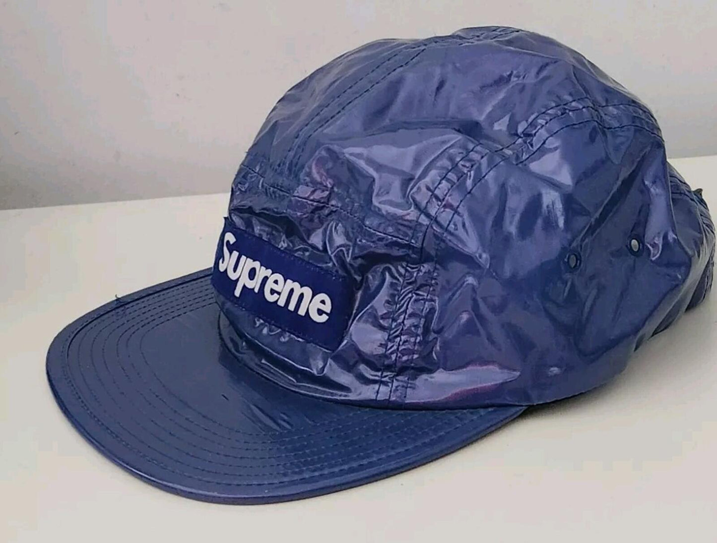 FW16 Supreme Glossy Ripstop Camp Cap Blaue Hut-Boxlogo Royal