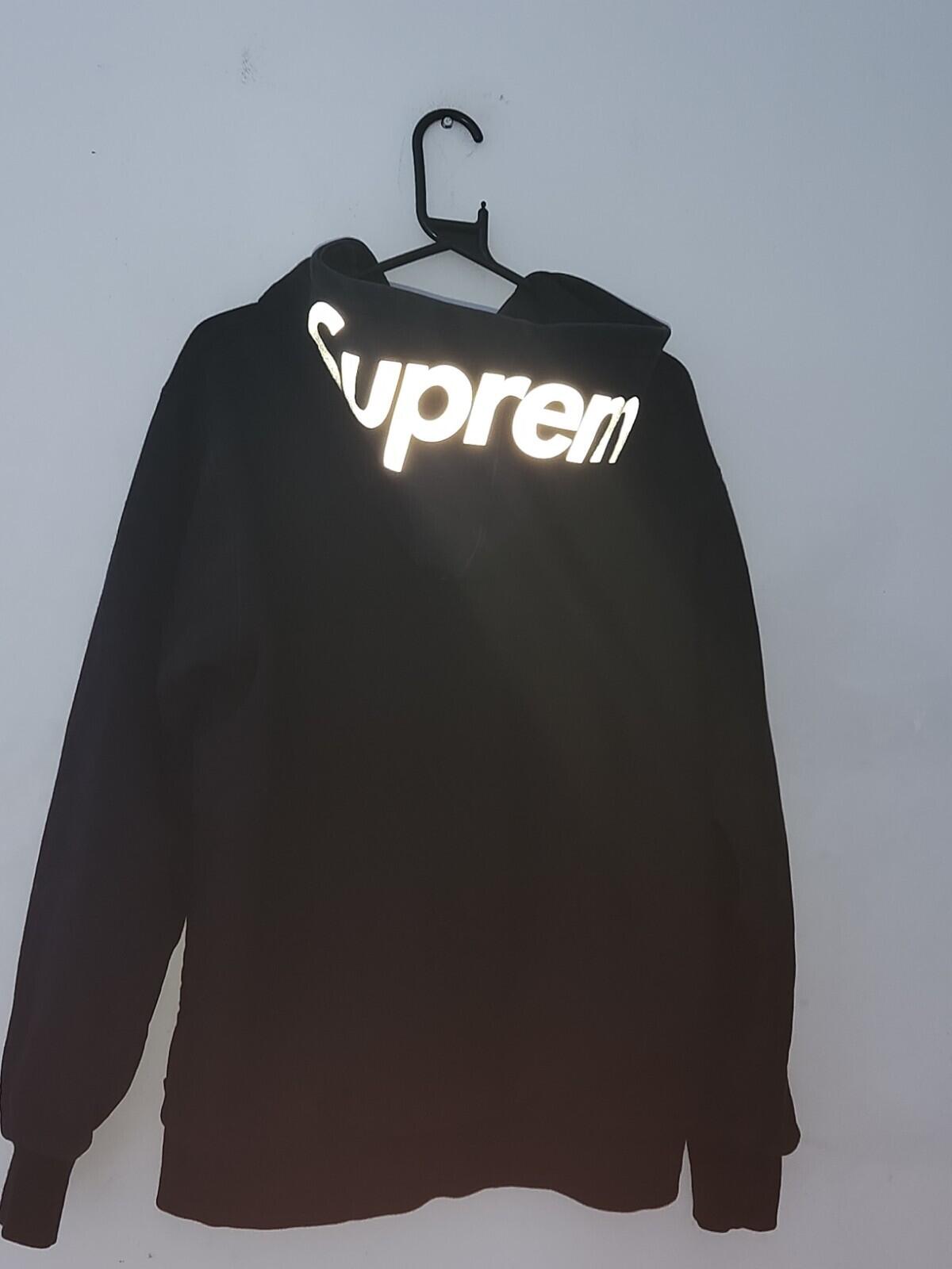 FW14 Supreme Reflective Logo Thermal Zip Up sweatshirt L Large Hoodie Black