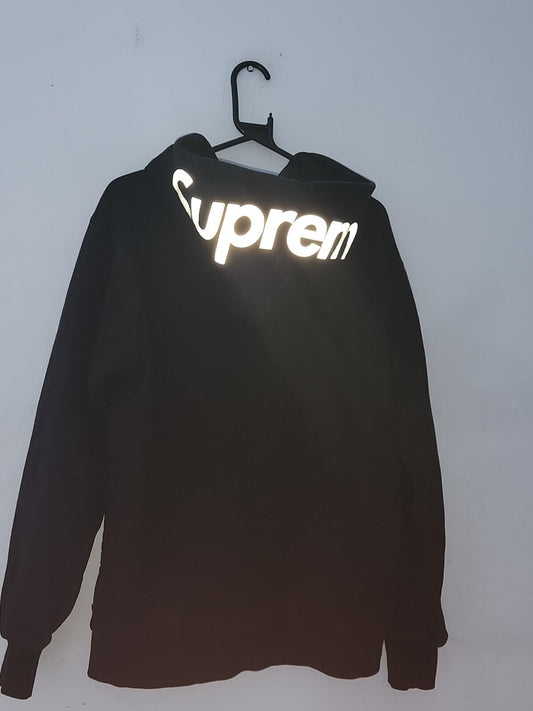 FW14 Supreme Reflective Logo Thermal Zip Up sweatshirt L Large Hoodie Black