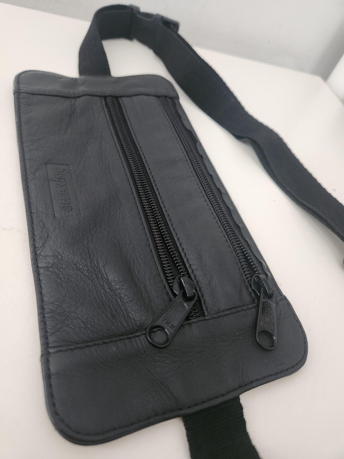 SS19 Supreme Cowhide Leather Waist  Shoulder Bag Black