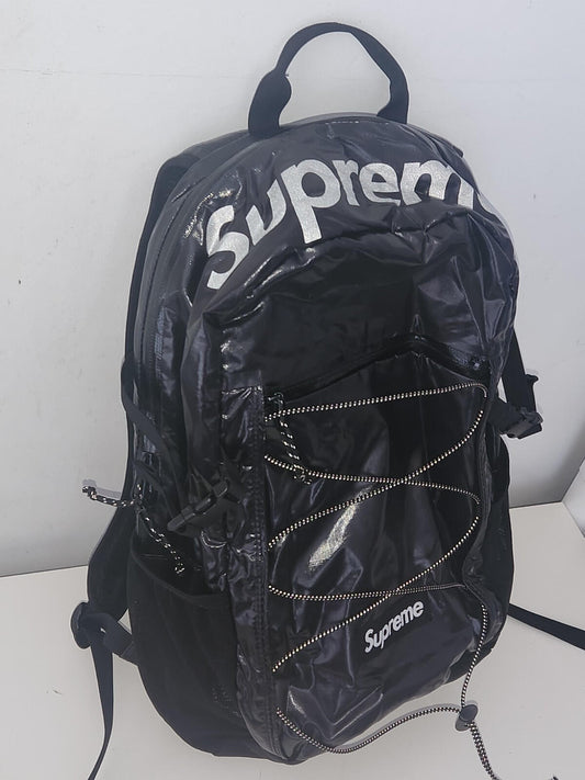 Mochila Supreme negra FW17 Tejido Cordura logo caja Texto reflectante Bolso 20L