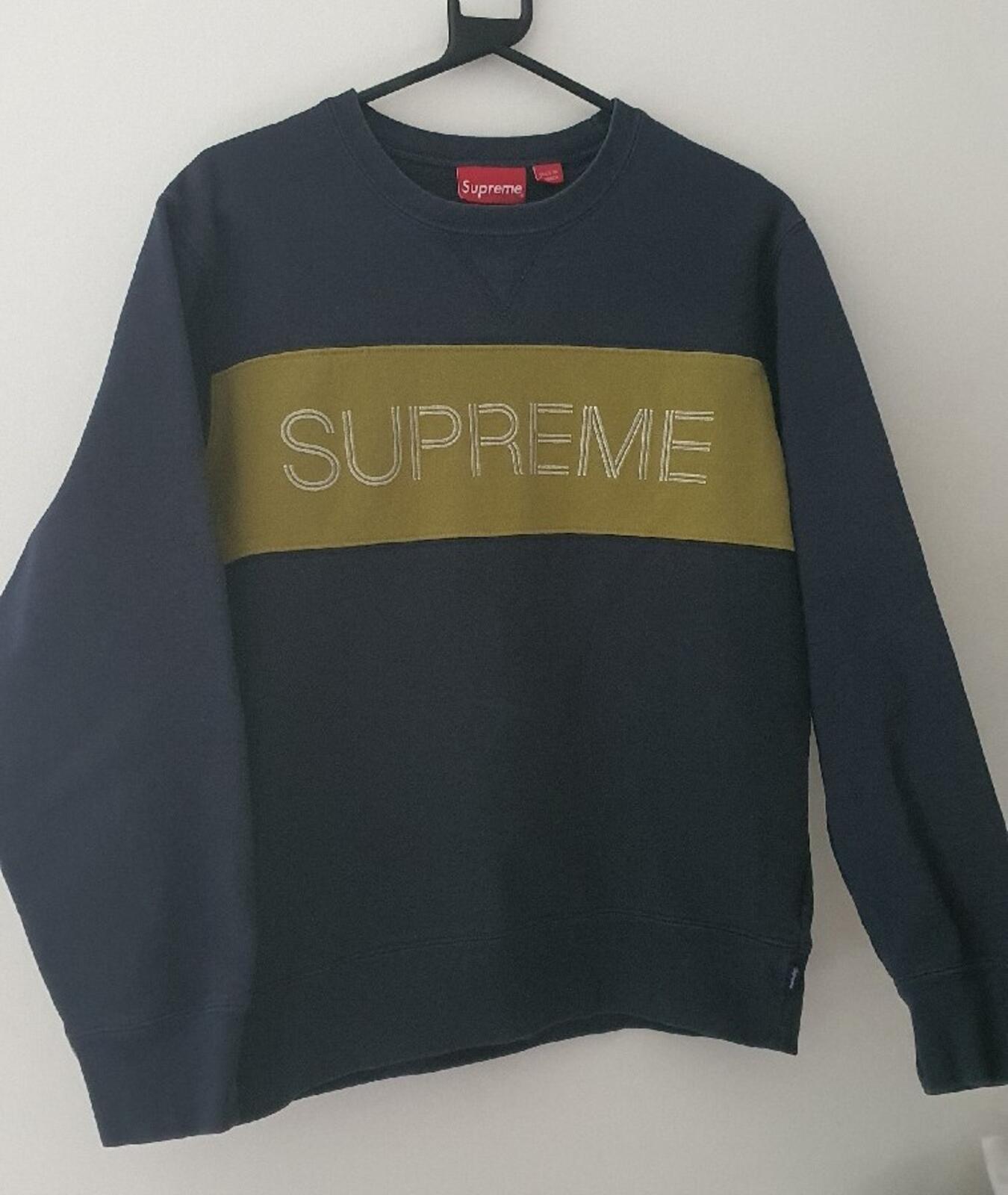 FW17 Supreme Zig Zag Stitch Panel crewneck Navy size L sweatshirt Blue