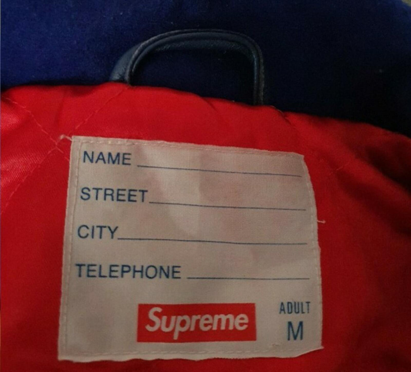 FW14 Supreme Franchise Wool Varsity Jacket Blue Size M