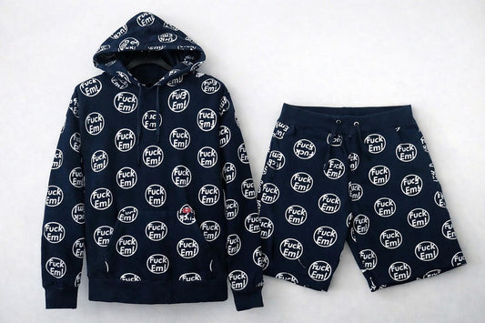 Sudadera con capucha y pantalón corto Supreme F/W14 F*ck Em! azul marino talla M y S