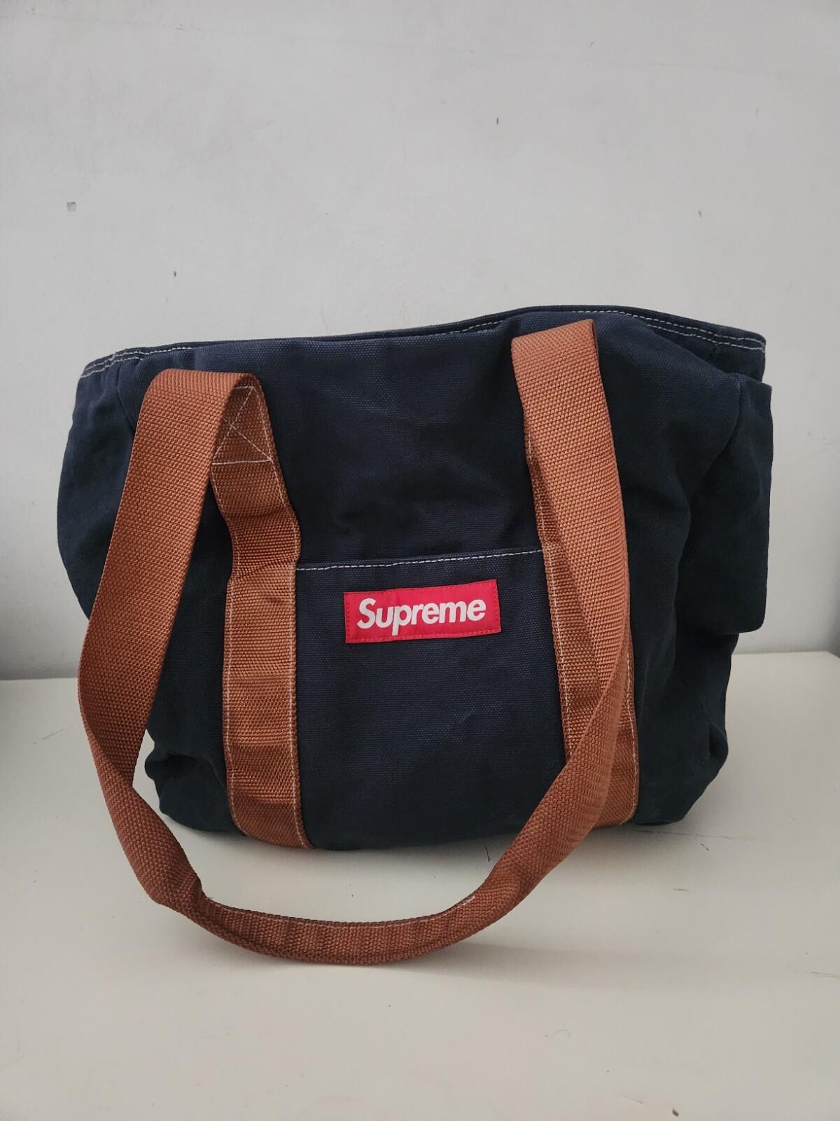 FW20 Supreme Canvas Tragetasche Rotes Box-Logo, BLAU GEFÄRBT