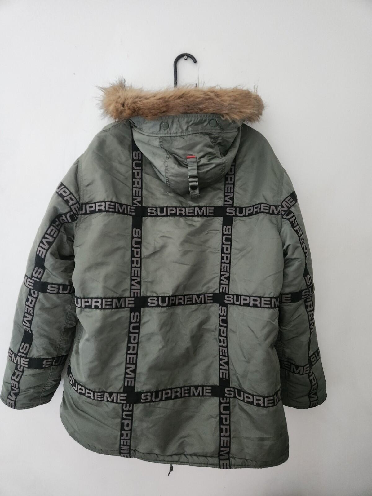 FW18 Supreme Logo Tape N-3B Parka UVP 378 $ Größe L Große Jacke olivefarbener Mantel grün