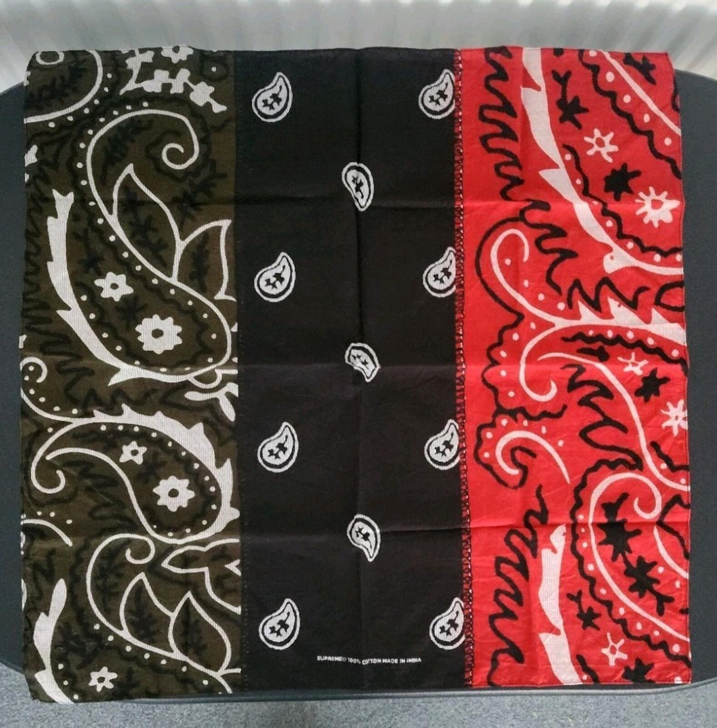 FW19 Supreme Dead Prez RBG bandana red black navy paisley scarf 21.25" x 21.25"