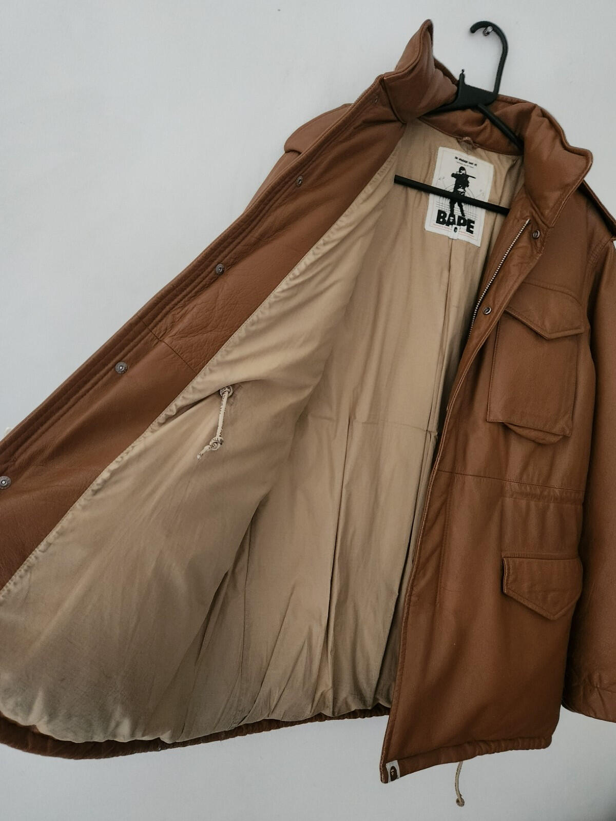 A BATHING APE Leather 90's M-65 jacket Brown Vintage Bape Cowhide Size L Large