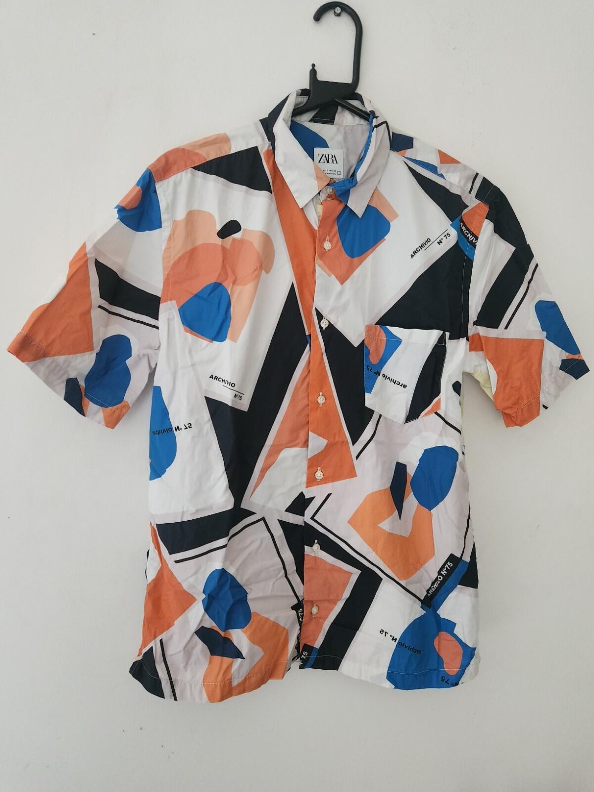 ZARA Abstraktes Hemd Kurzarm Größe S Small Relaxed Fit Made In Portugal