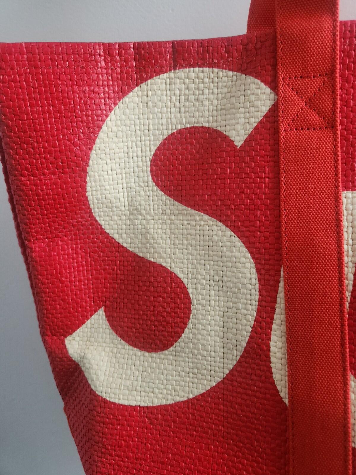 SS20 Supreme Raffia Tote Red Bag 18 oz. cotton canvas 24L big logo woven