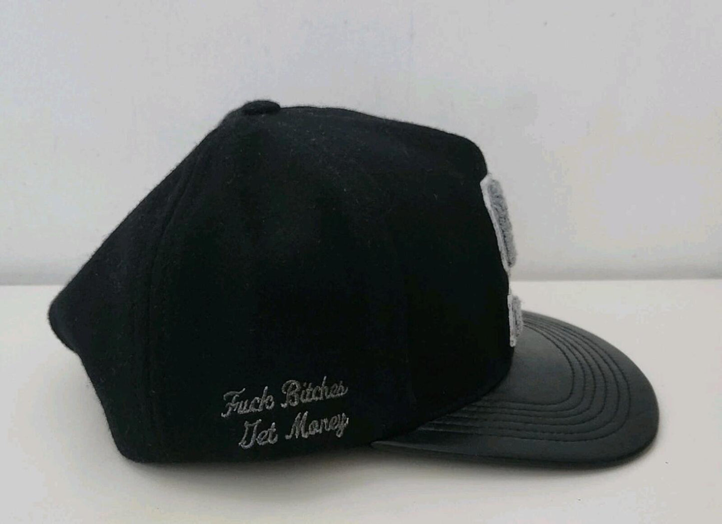 FW12 Supreme F uck B itches Get Money Wool 5-panel Leather Cap Black Hat FBGM