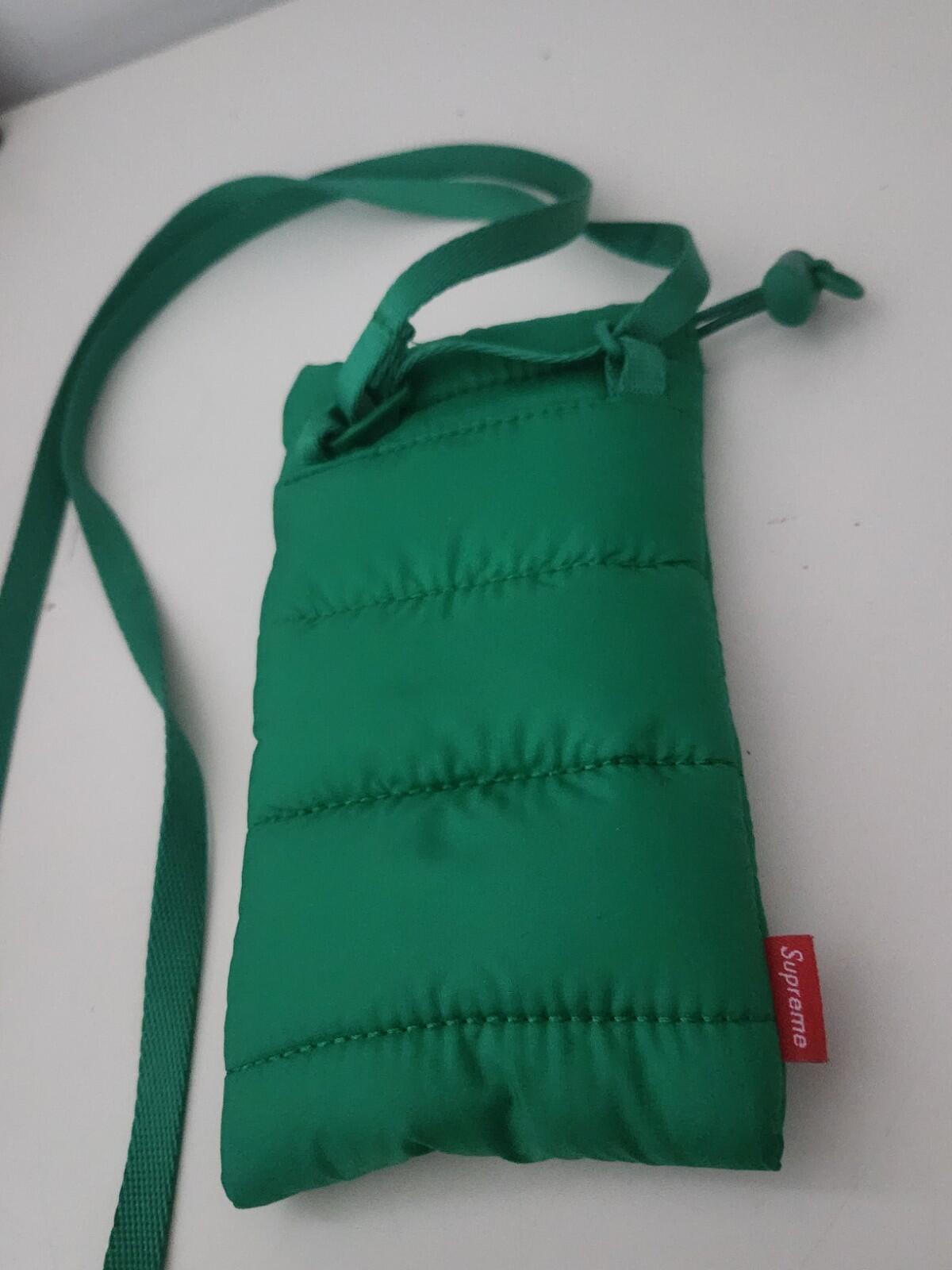 FW22 Supreme Puffer Neck Pouch Bag Green Water Resistant Mobile Phone