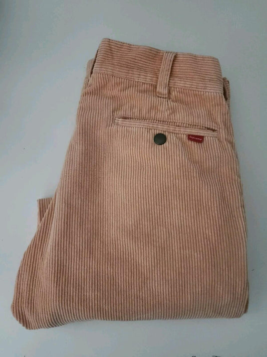 Pantalones de trabajo de pana Supreme FW17, talla 30 W30 L30, con cremallera, color melocotón, S