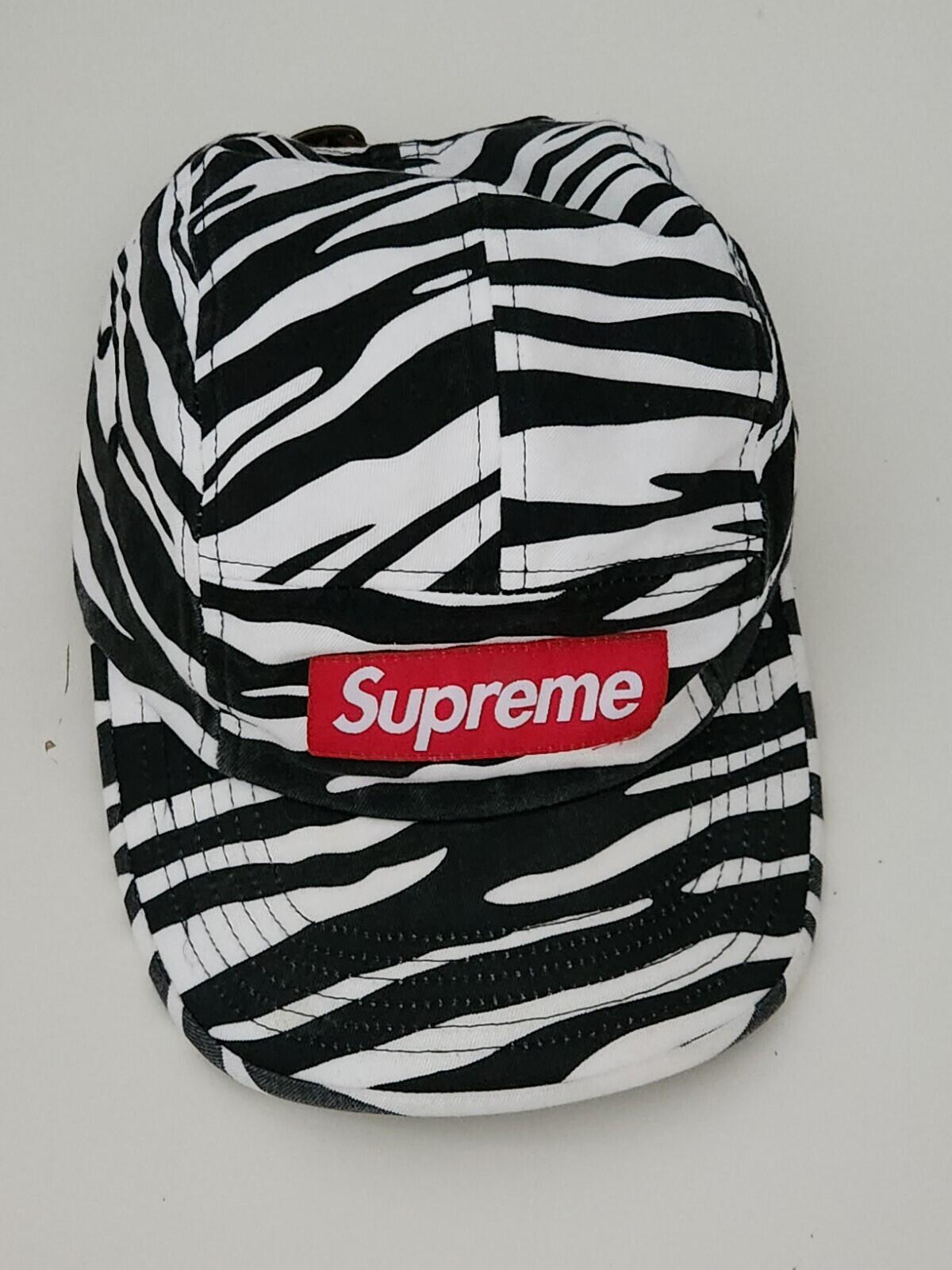 FW22 Supreme Washed Chino Twill Camp Cap Zebra Leather Strap Hat