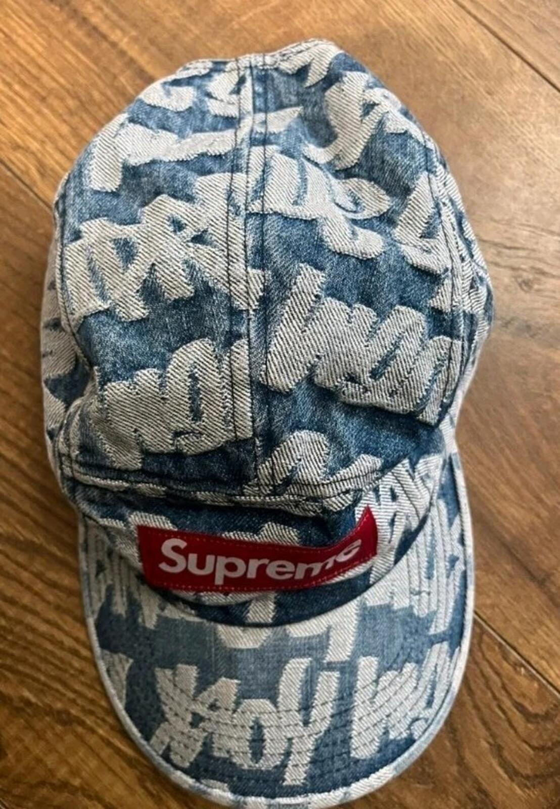 SS22 Supreme Fat Tip Jacquard Denim Camp Cap Blue