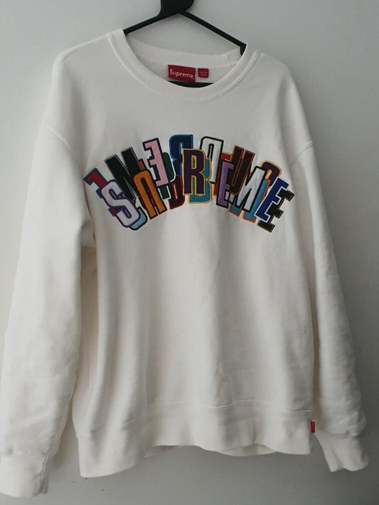 SS21 Supreme Stacked Crewneck Talla M Mediana sudadera blanca