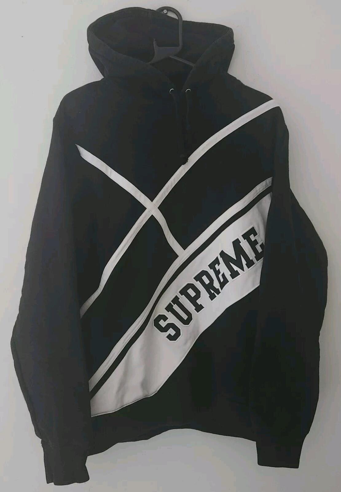SS18 Supreme Diagonal Hooded Sweatshirt black hoodie M medium Pullover