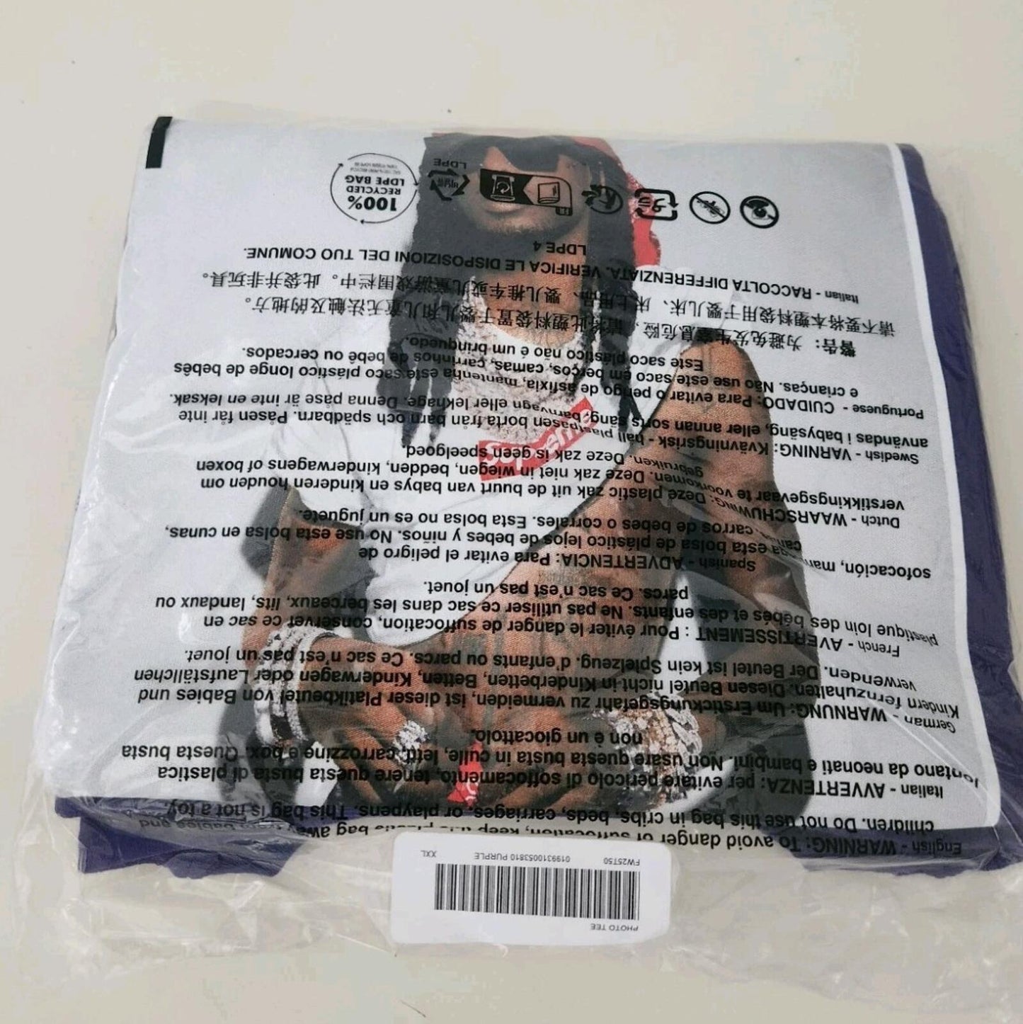 FW25 Supreme Playboy Carti Photo Tee Purple Size XXL