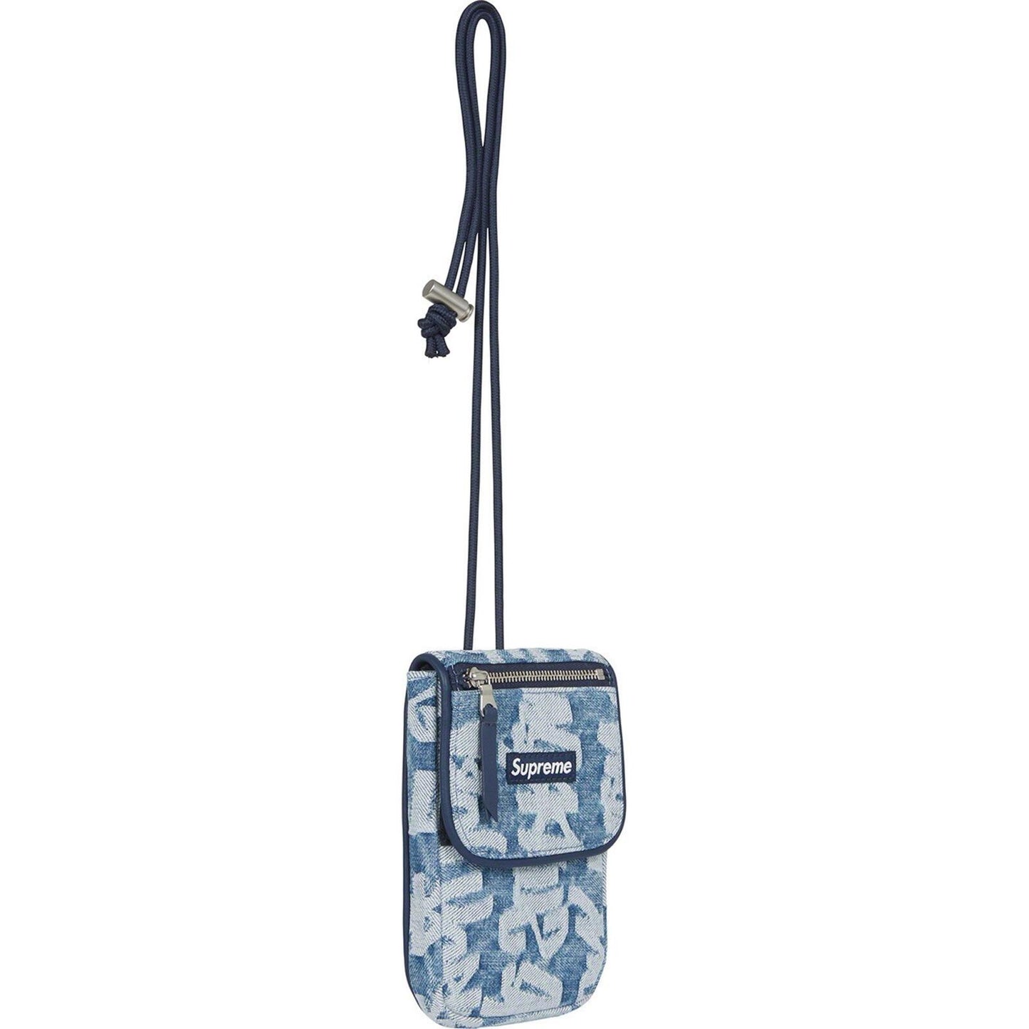 SS22 Supreme Fat Tip Jacquard Denim Neck Pouch Blue Bag