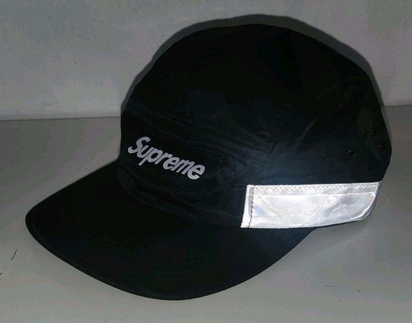 SS14 Supreme Reflective Stripe Camp Cap Black Hat Box logo Made In U.S.A