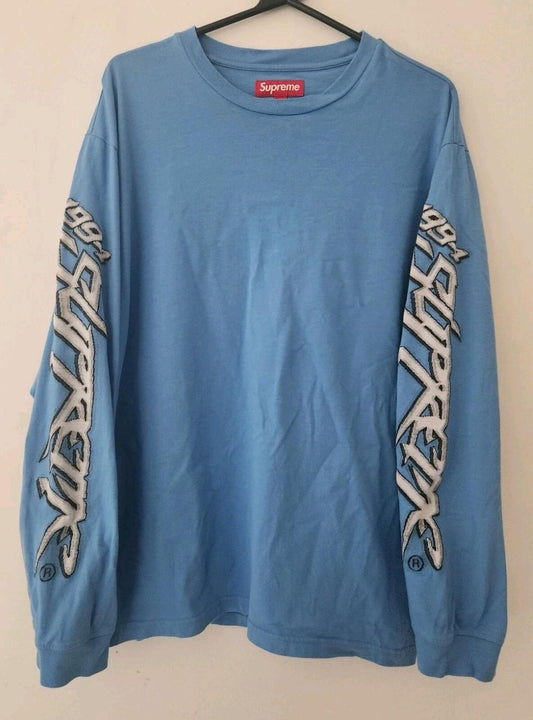 Camiseta de manga larga FW23 Supreme Racing Intarsia azul talla M cuello redondo