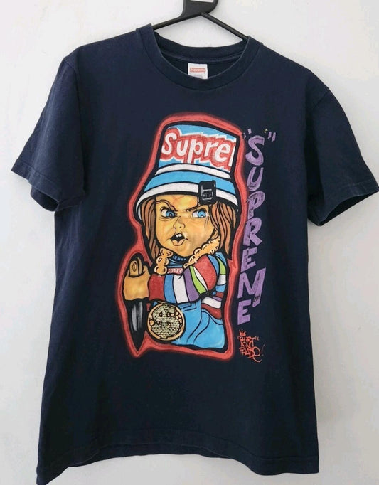 SS14 Supreme x Chucky "40 Deuce" T-Shirt Artwork von King Phade Marineblaues T-Shirt Vintage
