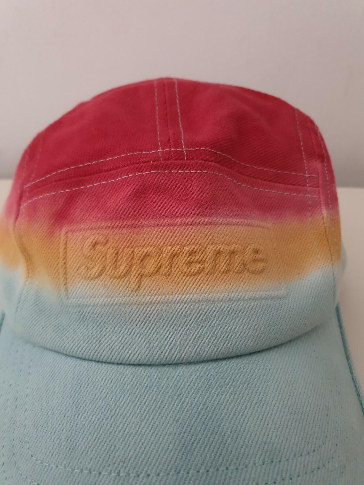 SS20 Supreme Embossed Denim Camp Cap Hat Red Dip Dye