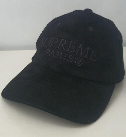 Gorra Supreme de ante de 6 paneles SS20, sombrero de cuero negro, París