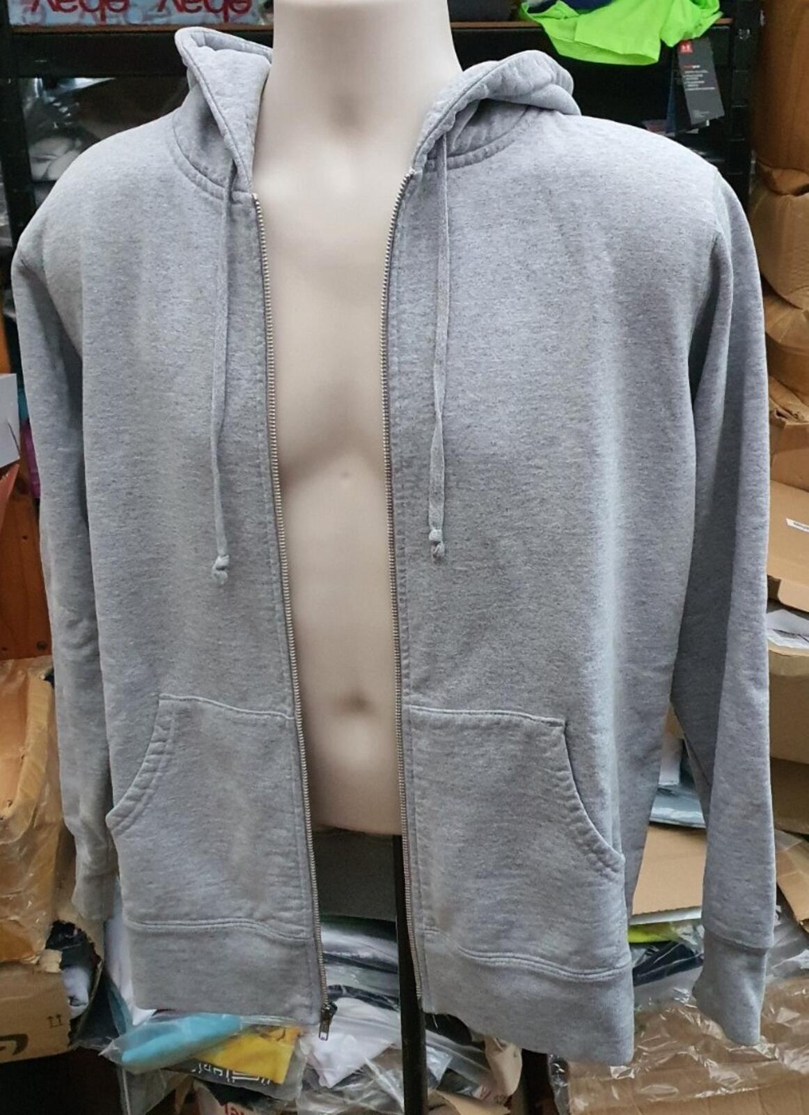 FW16 Supreme Rib Logo Zip Up Up Hooded Sweatshirt Heather Grey Size M
