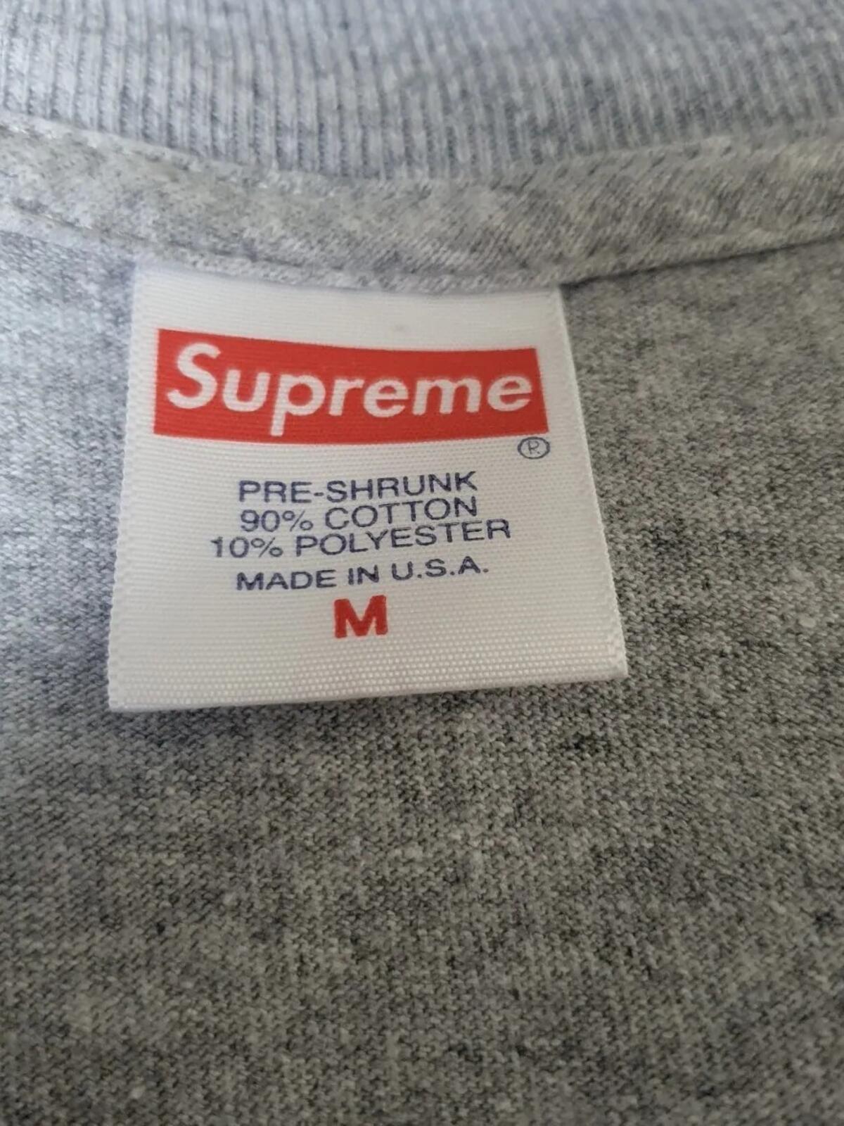 Camiseta SS19 Supreme Headline talla M gris jaspeado "Pouvoir"