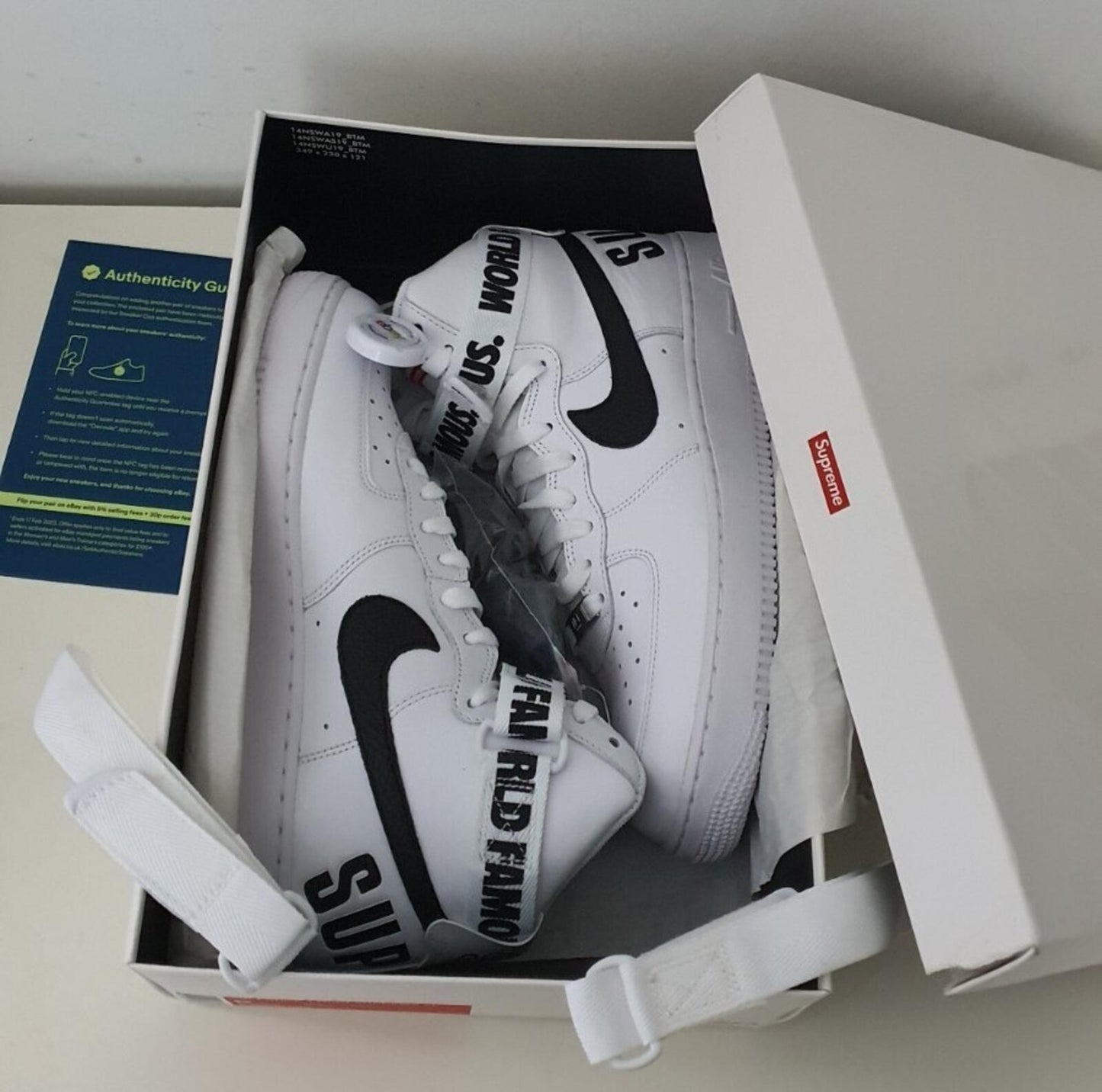 FW14 Supreme Nike Air Force 1 Hi US 9 UK 8 EU 42.5 Sneaker Schuhe Lot Weiß Selten