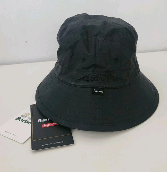 SS20 Supreme Barbour Gorro Bucket de Algodón Encerado Negro Talla M Resistente al Agua