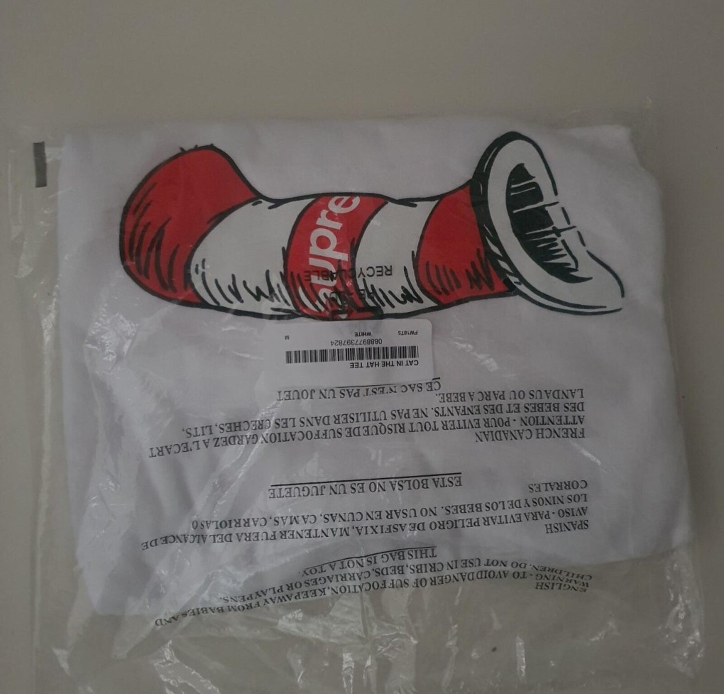 FW18 Supreme Cat In The Hat Tee White Size M