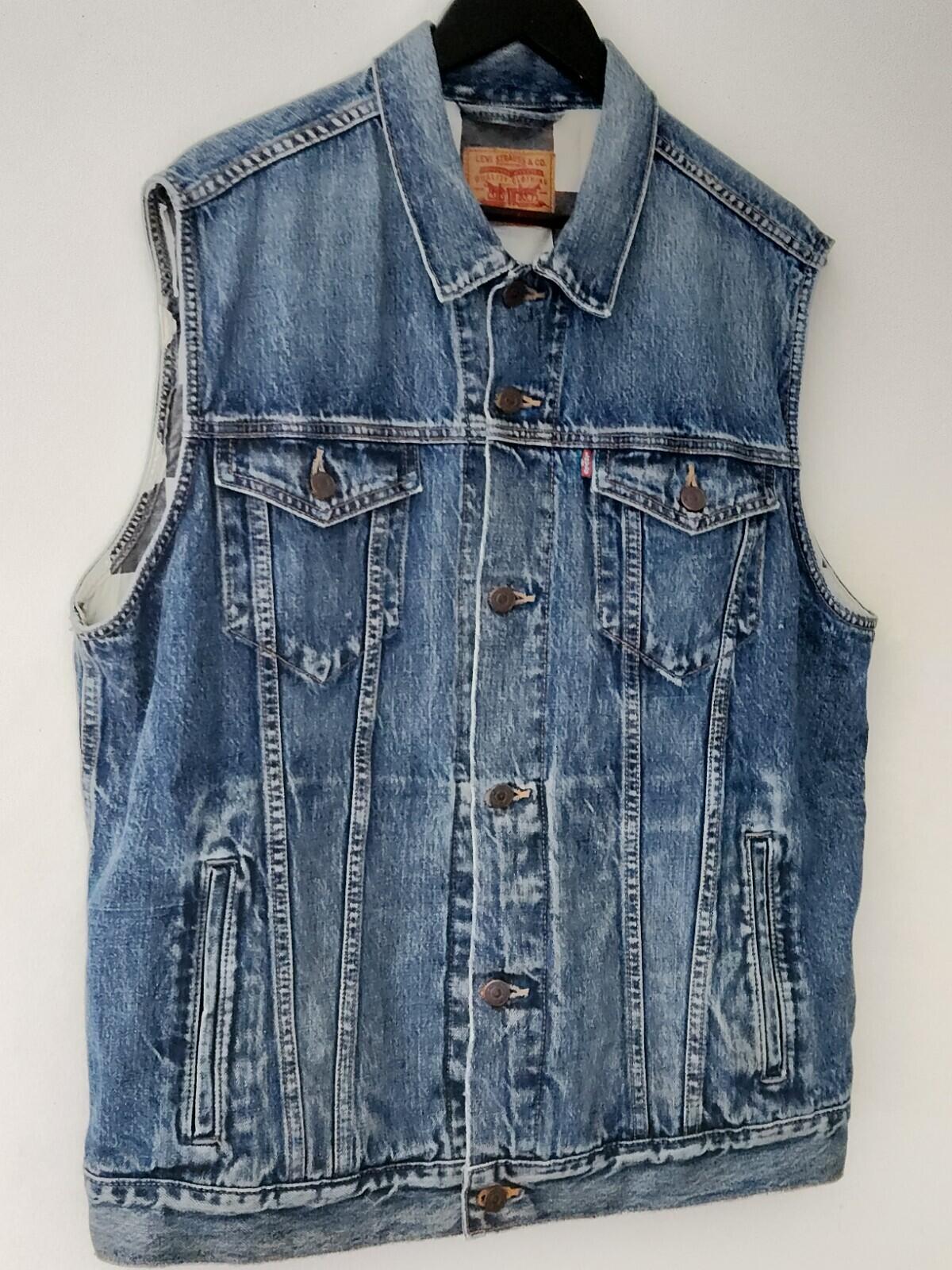 Chaleco vaquero FW14 Supreme x Levis talla XL, estampado a cuadros, azul Levi's, raro