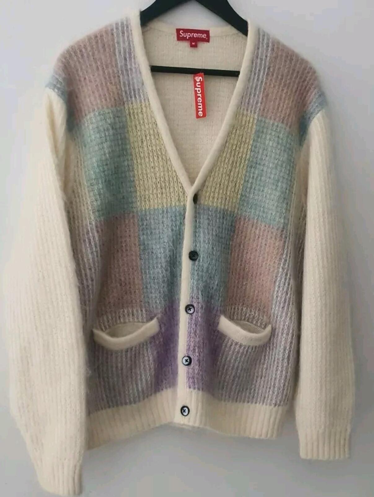 SS22 Supreme Brushed Grid Cardigan size M Medium White sweater Mohair New £178