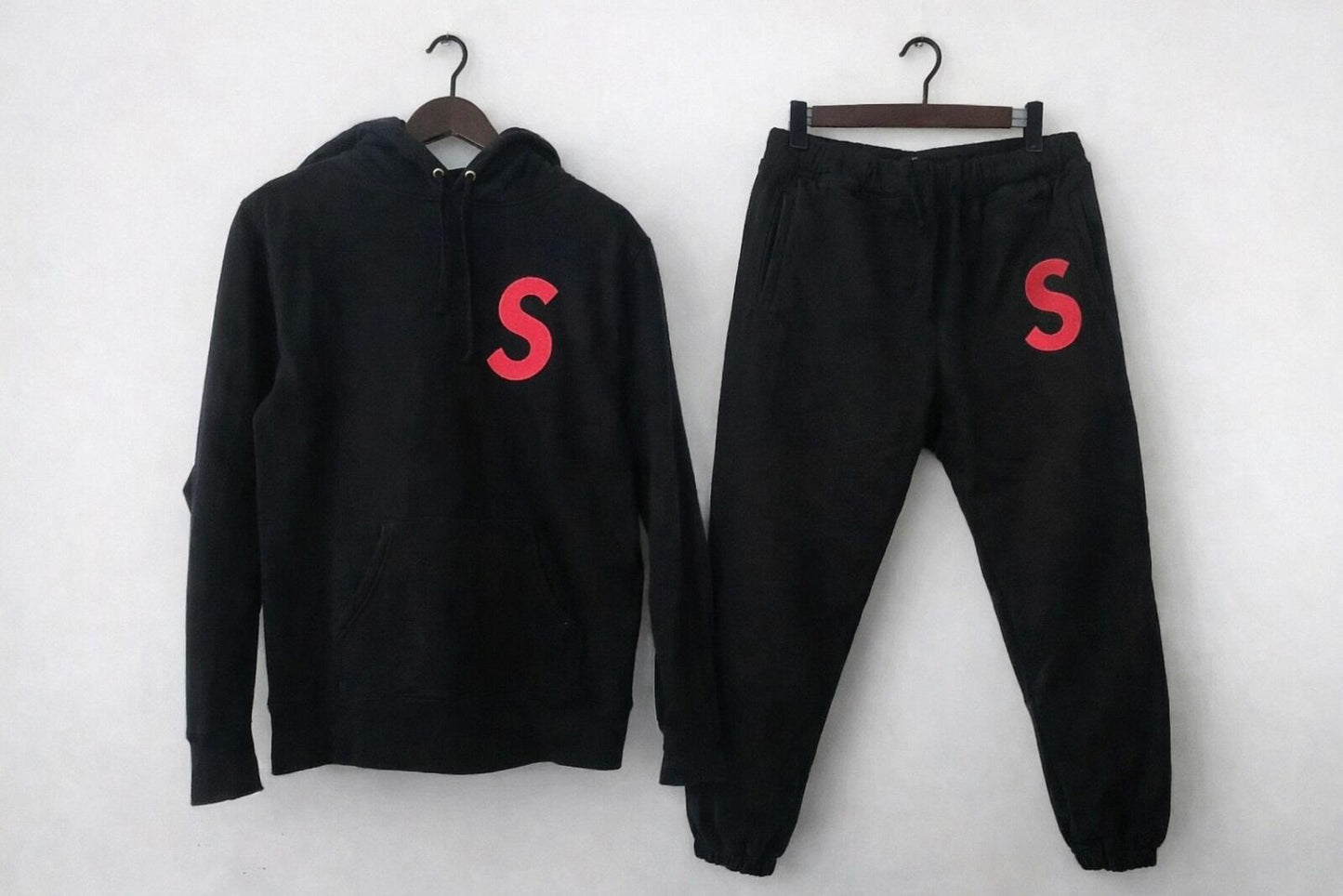 Set of FW19 Supreme S Logo sweatpant + Hooded Sweatshirt Black Hoodie Pants M